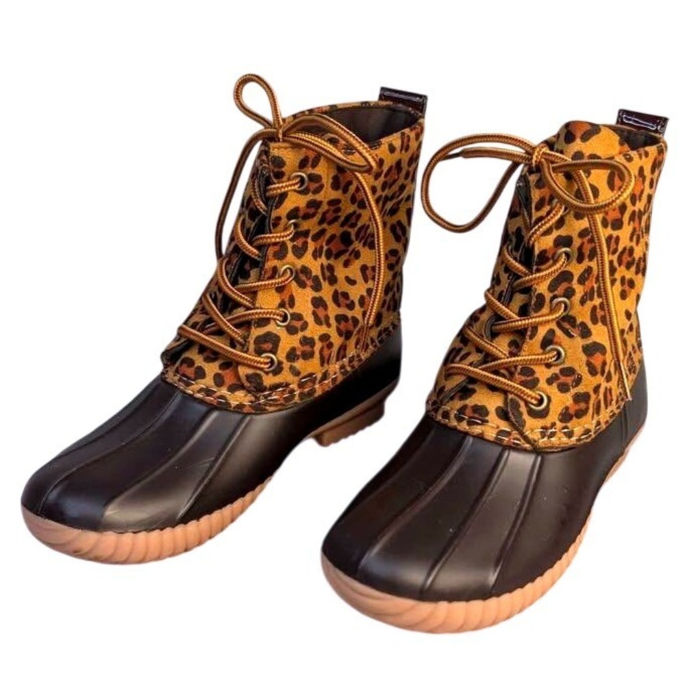 Avanti Duck Boots ~ Kids Size 5 ~ Brown Leopard Print Zelda-Leo Waterproof Shell